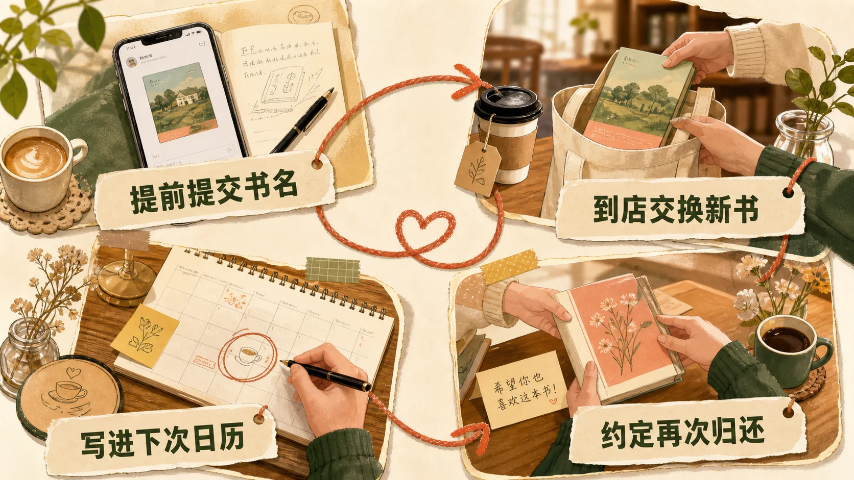 社区咖啡店旧书交换活动的复访路径图